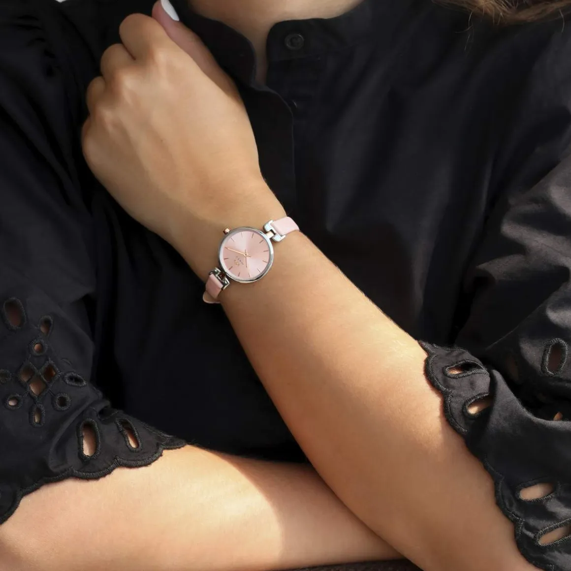 Montre MATY femme, bracelet cuir rose