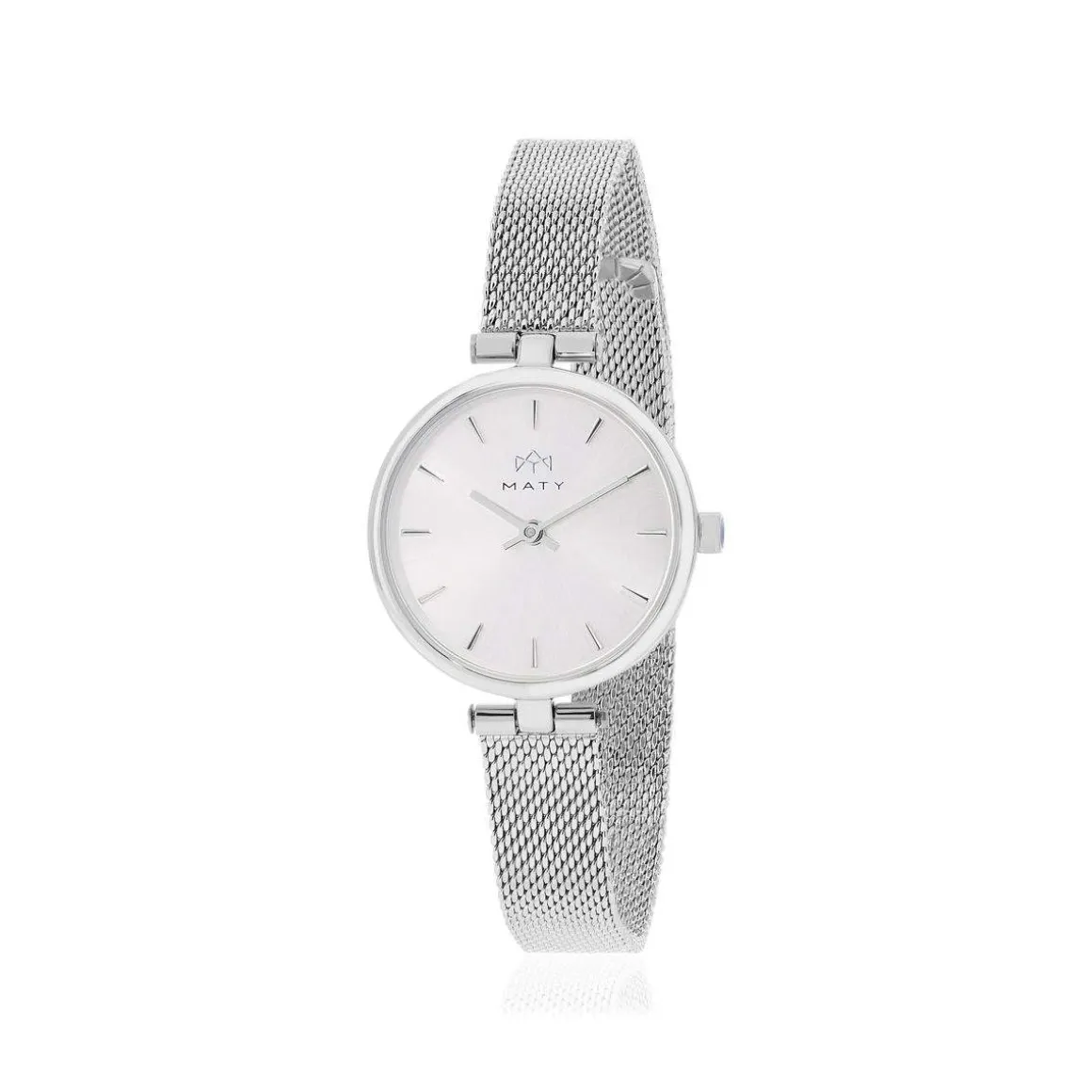 Montre MATY femme, bracelet maille milanaise acier inoxydable argent