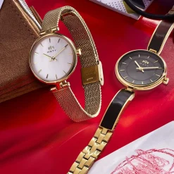 Montre MATY femme, bracelet maille milanaise acier inoxydable doré
