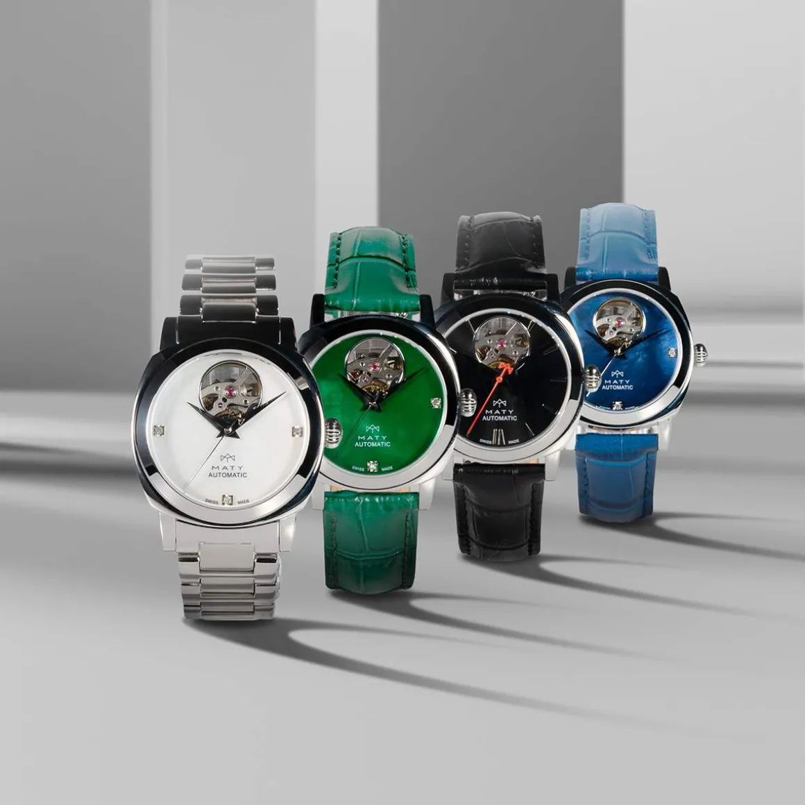 Montre MATY GM automatique cadran bleu bracelet cuir bleu