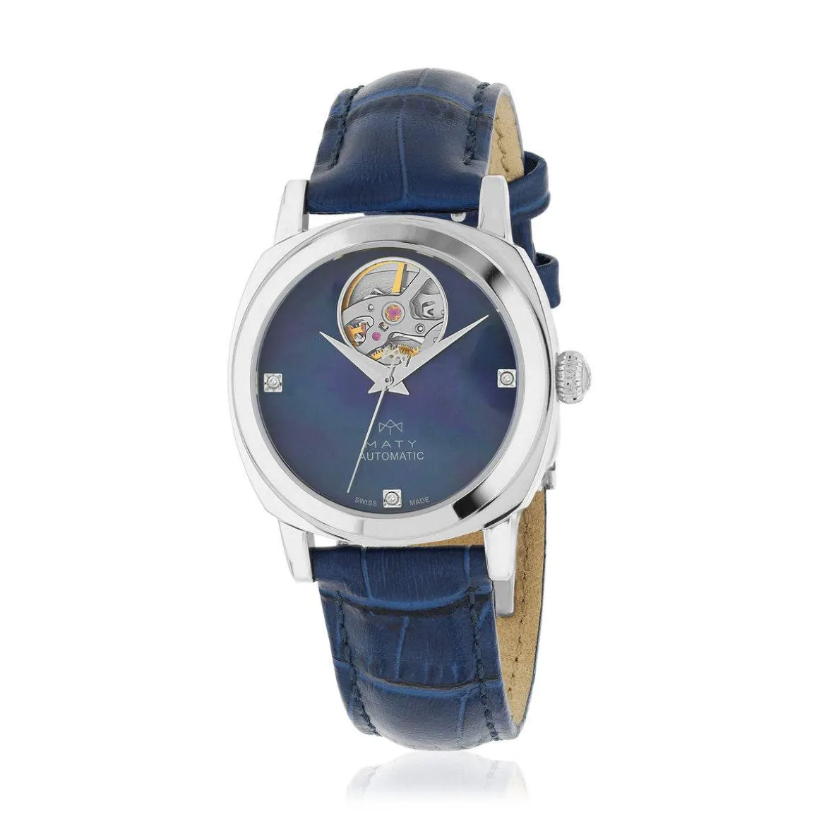 Montre MATY GM automatique cadran bleu bracelet cuir bleu