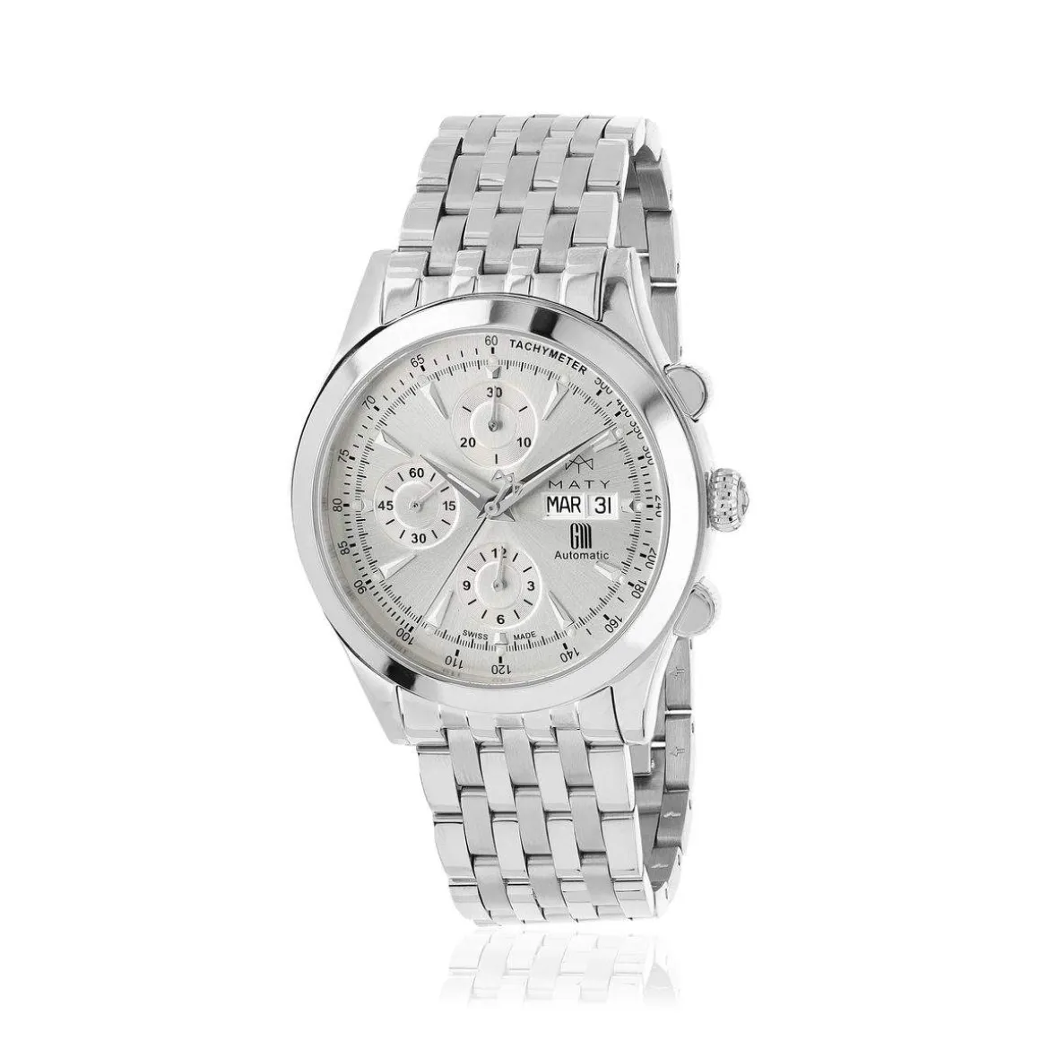 Montre MATY GM automatique chronographe cadran gris bracelet acier