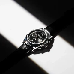 Montre MATY GM automatique chronographe cadran noir bracelet cuir noir