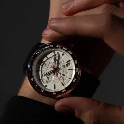 Montre MATY GM chronographe cadran blanc bracelet caoutchouc noir