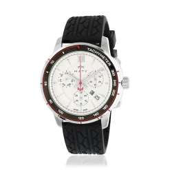Montre MATY GM chronographe cadran blanc bracelet caoutchouc noir