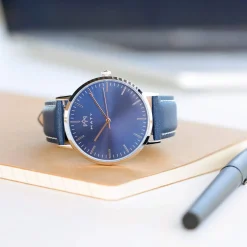 Montre MATY homme, bracelet cuir bleu