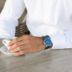 Montre MATY homme, bracelet cuir bleu