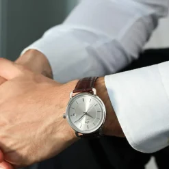 Montre MATY homme, bracelet cuir marron chocolat