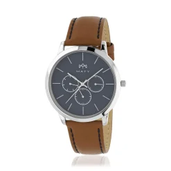 Montre MATY homme chronographe, bracelet cuir marron