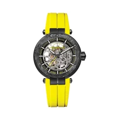 Montre MICHEL HERBELIN newport squelette auto carbone homme automatique, bracelet caoutchouc jaune