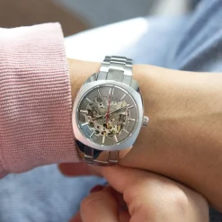 Montre mixte squelette automatique acier bracelet acier