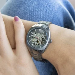 Montre mixte squelette automatique acier bracelet acier
