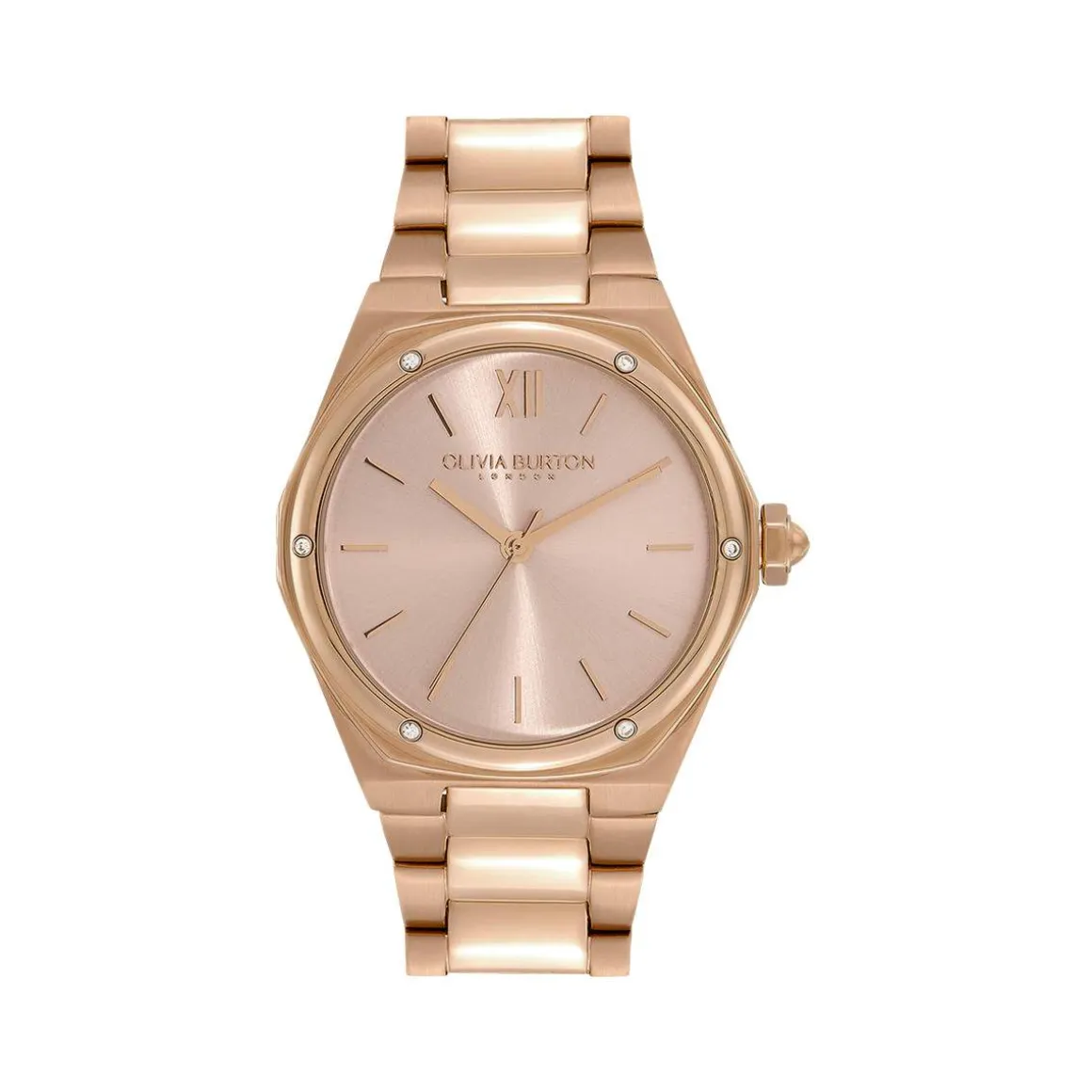 Montre OLIVIA BURTON hexa femme analogique, bracelet acier doré rose