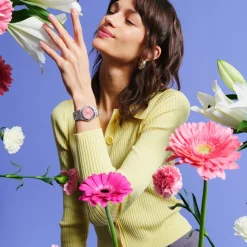 Montre SWATCH blossom time femme cadran rose bracelet acier inoxydable gris