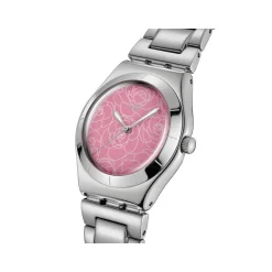 Montre SWATCH blossom time femme cadran rose bracelet acier inoxydable gris