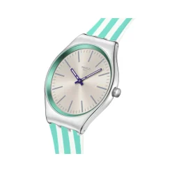 Montre SWATCH Essentials femme, boitier gris, cadran gris, bracelet silicone vert