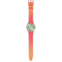 Montre SWATCH essentials mixte cadran vert bracelet silicone rouge