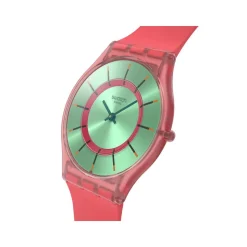 Montre SWATCH essentials mixte cadran vert bracelet silicone rouge