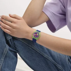 Montre SWATCH neon mixte bracelet silicone bleu