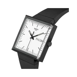 Montre SWATCH Square bioceramic What if black? homme bracelet matériau biosourcé noir