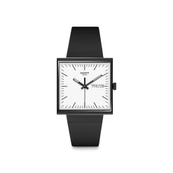 Montre SWATCH Square bioceramic What if black? homme bracelet matériau biosourcé noir