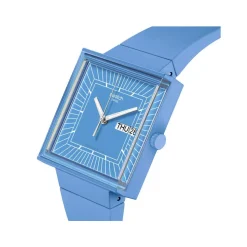 Montre SWATCH Square bioceramic What if sky? homme bracelet matériau biosourcé bleu