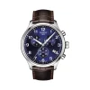 Montre TISSOT CHRONO XL CLASSIC homme cadran bleu bracelet cuir marron boitier acier