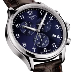 Montre TISSOT CHRONO XL CLASSIC homme cadran bleu bracelet cuir marron boitier acier