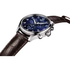 Montre TISSOT CHRONO XL CLASSIC homme cadran bleu bracelet cuir marron boitier acier