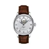 Montre TISSOT LE LOCLE POWERMATIC 80 OPEN HEART homme automatique cadran gris bracelet synthétique embossé façon alligator brun