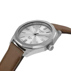 Montre TISSOT PRC 100 SOLAR homme cadran blanc bracelet cuir brun