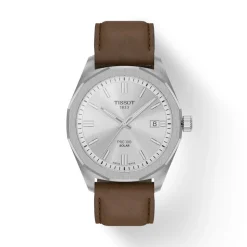 Montre TISSOT PRC 100 SOLAR homme cadran blanc bracelet cuir brun