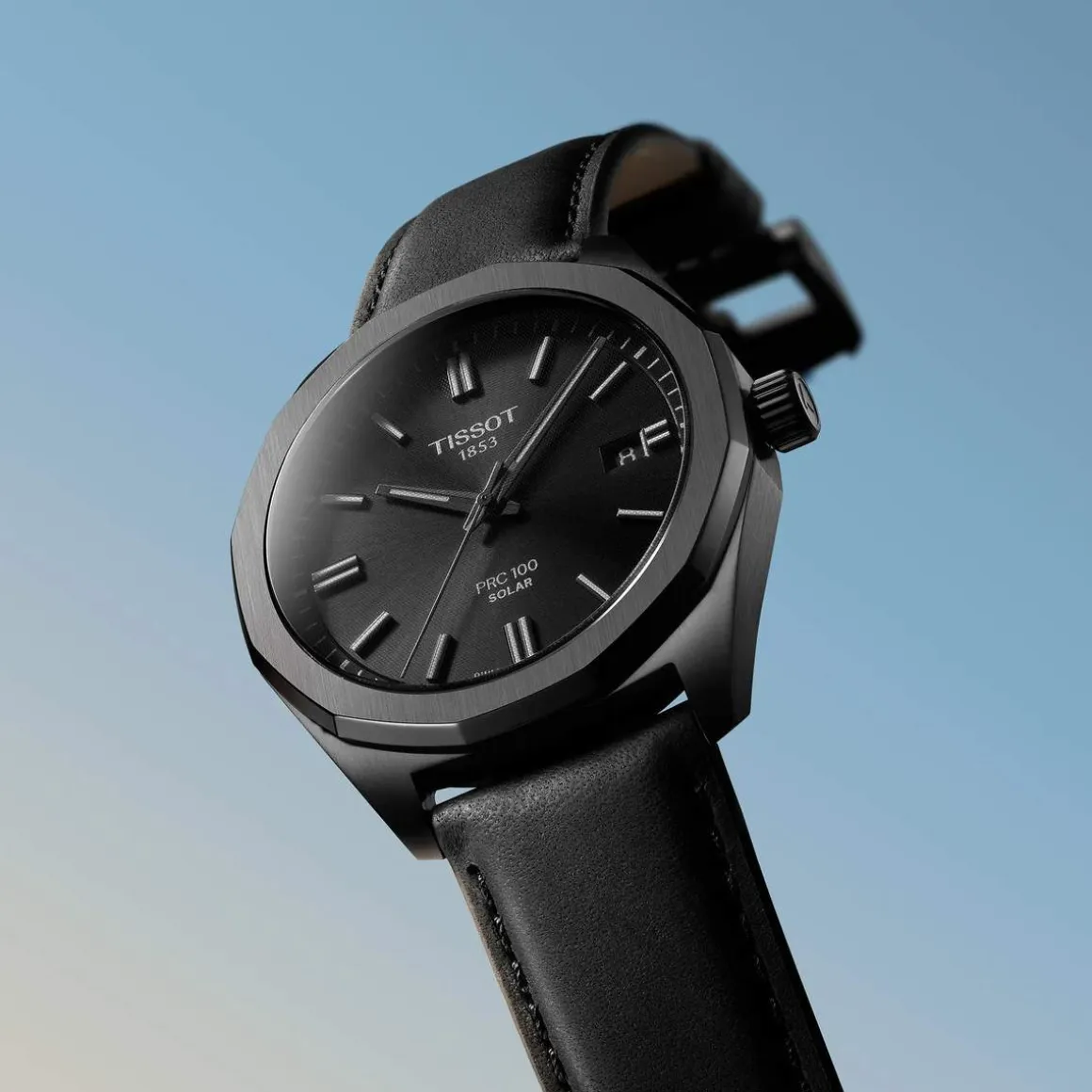 Montre TISSOT PRC 100 SOLAR homme cadran noir bracelet cuir noir