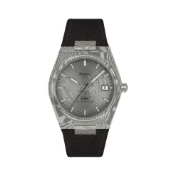 Montre TISSOT prx homme automatique, bracelet cuir noir, boitier acier Damas marbré