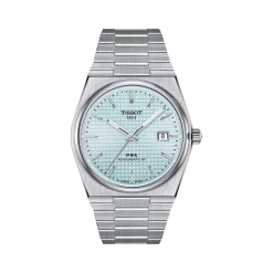 Montre TISSOT PRX POWERMATIC homme automatique cadran bleu clair bracelet gris
