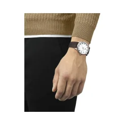 Montre TISSOT T-CLASSIC DREAM homme cadran blanc bracelet cuir brun
