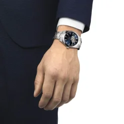 Montre TISSOT T-CLASSIC GENTLEMAN OPEN HEART POWERMATIC 80 mixte automatique cadran bleu bracelet acier inoxydable