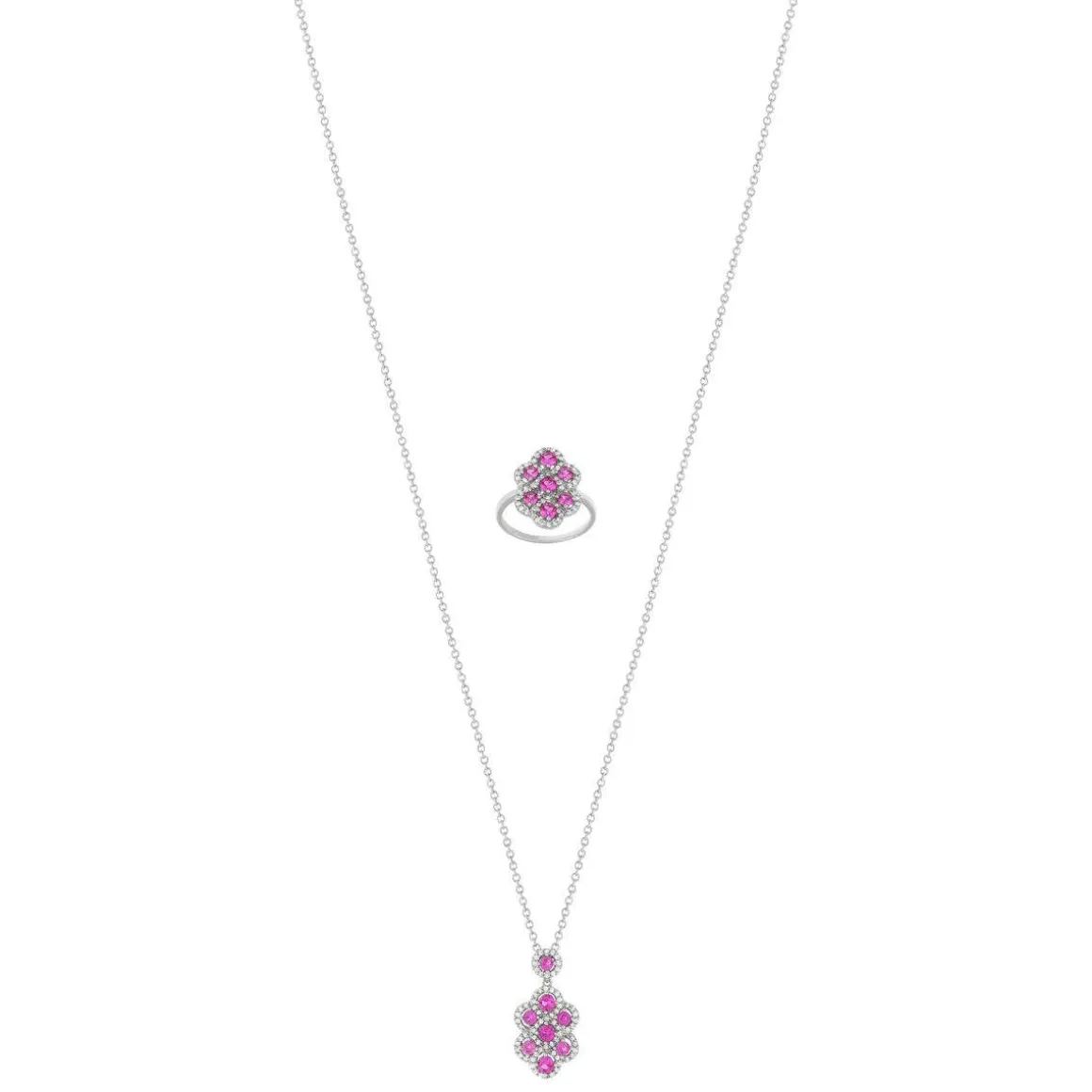 Parure argent 925 pierres imitation roses et zirconias