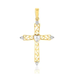 Pendentif croix or 375 2 tons diamant