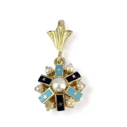 Pendentif d'occasion or 750 jaune perles laque bleue