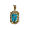 Pendentif d'occasion or 750 jaune motif scarabée imitations turquoise