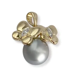 Pendentif d'occasion or 750 2 tons diamant perle de culture