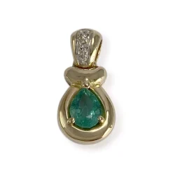 Pendentif d'occasion or 750 2 tons diamants emeraude