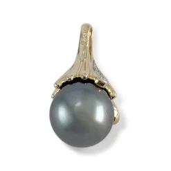 Pendentif d'occasion or 750 2 tons perle de culture de tahiti diamants