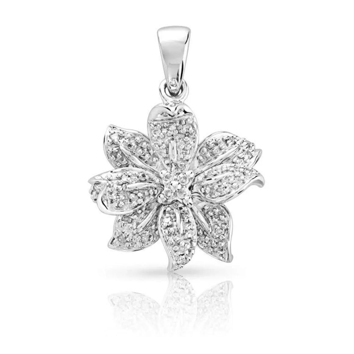 Pendentif or 750 blanc fleur diamants