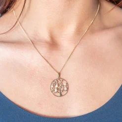 Pendentif or 375 jaune arbre de vie perles de culture de Chine et diamants