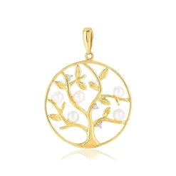 Pendentif or 375 jaune arbre de vie perles de culture de Chine et diamants