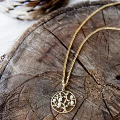 Pendentif or 375 jaune arbre de vie perles de culture de Chine et diamants