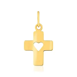 Pendentif or 375 jaune, motif croix et coeur.