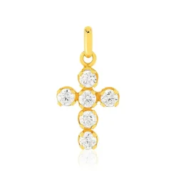 Pendentif or 375 jaune zirconias, motif croix
